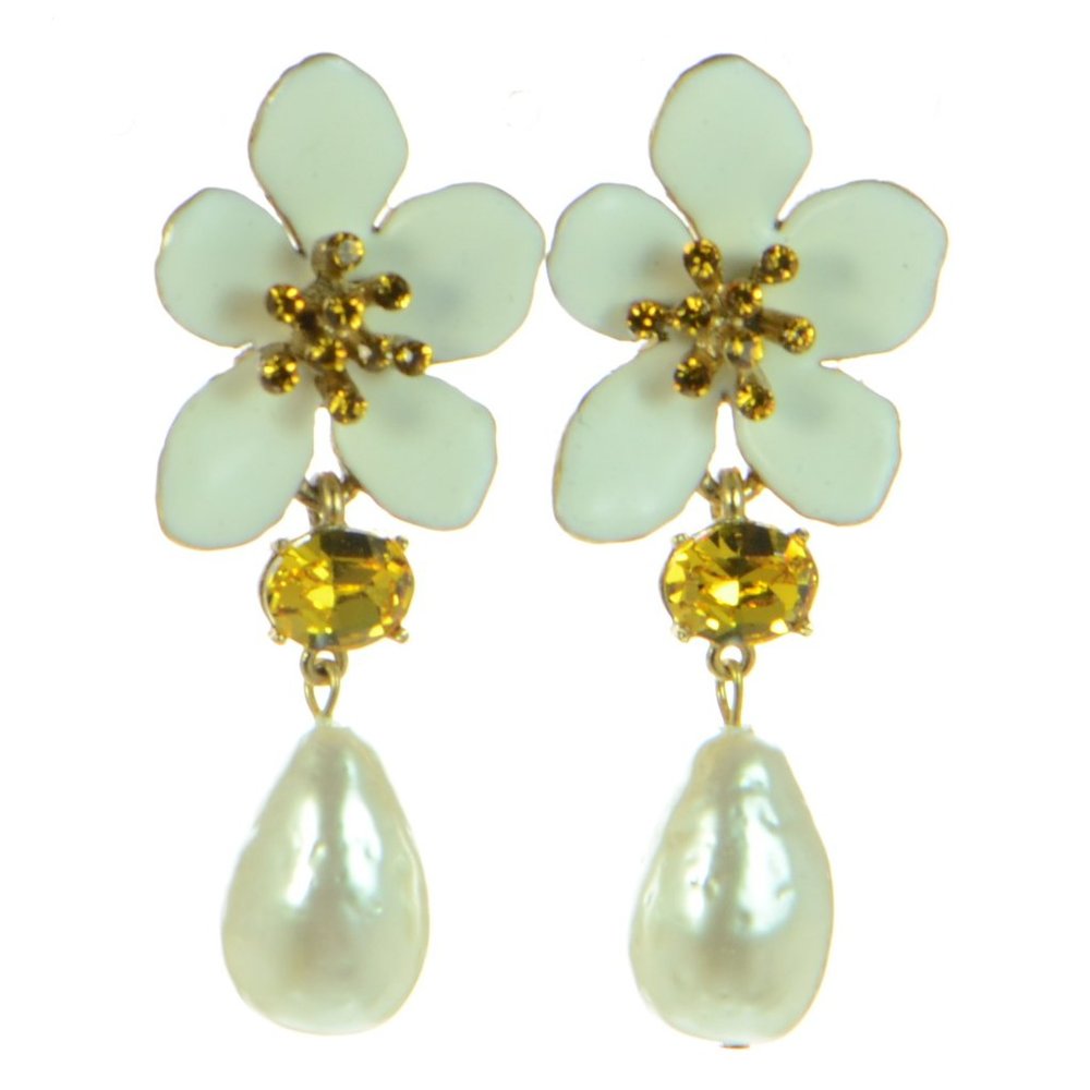 Oscar de la Renta Gold-tone & Mixed-Media Flower Drop Earrings